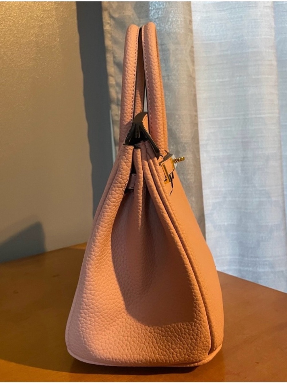 Blush Pink Structured, Leather Top-Handle Satchel - Picture 6 of 11